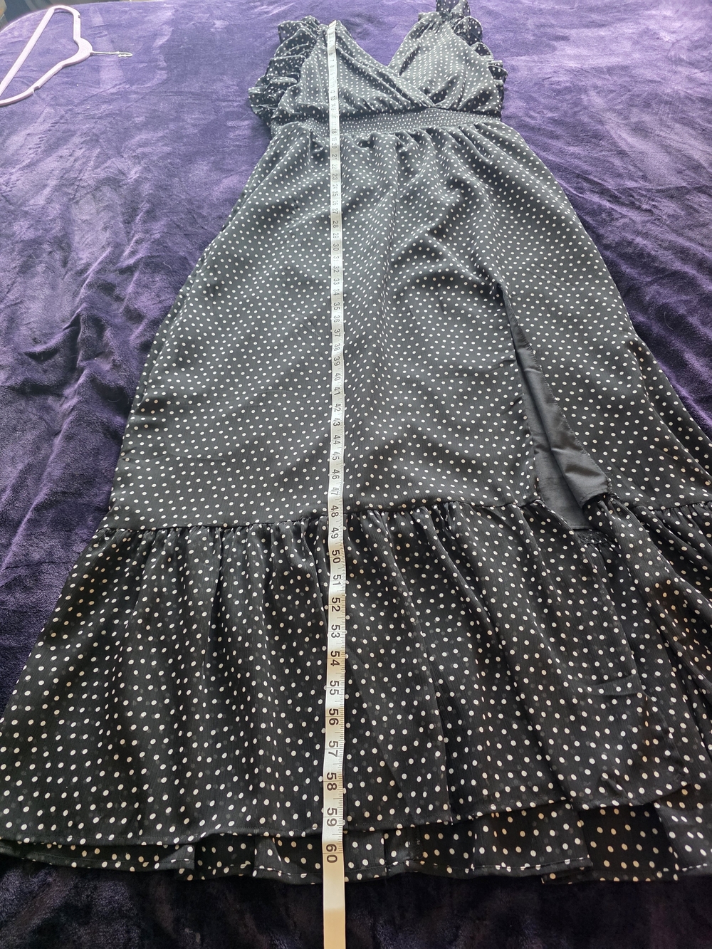 Express Black White Polka Dot Smocked Waist Ruffle Maxi Dress Size L